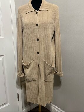 J. Jill Linen Blend Ribbed Cardigan Sweater Size Medium Academia Loungewear